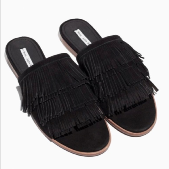 & Other Stories Black Leather Fringe Slip On Sandals - Picture 1 of 9